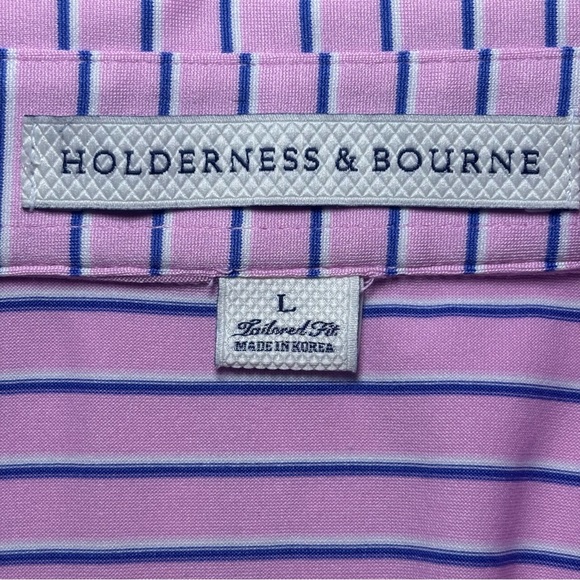 Holderness & Bourne Mens Tailored Fit Striped Golf Polo Shirt Pink Blue Size L - Picture 10 of 12